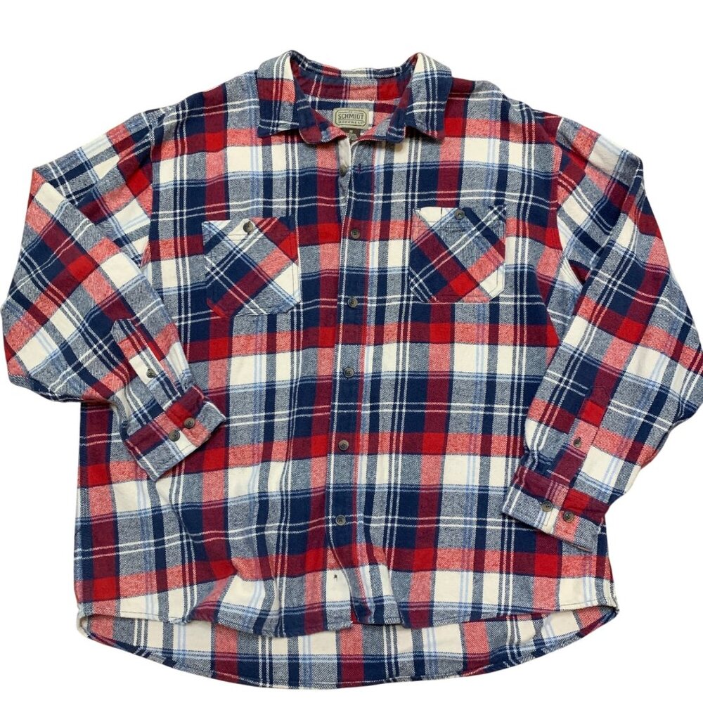 C.E. Schmidt Workwear Mens‎ Red White & Blue Plaid Button-Up Flannel Shirt 2X
